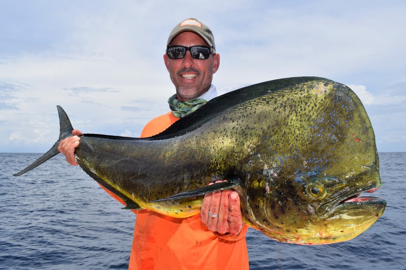 Angler posing with large bull dolphin