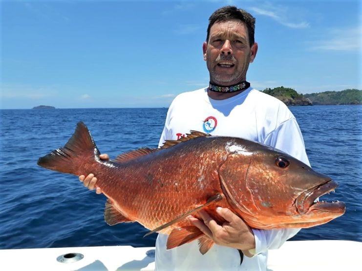 angler holding cubera snapper